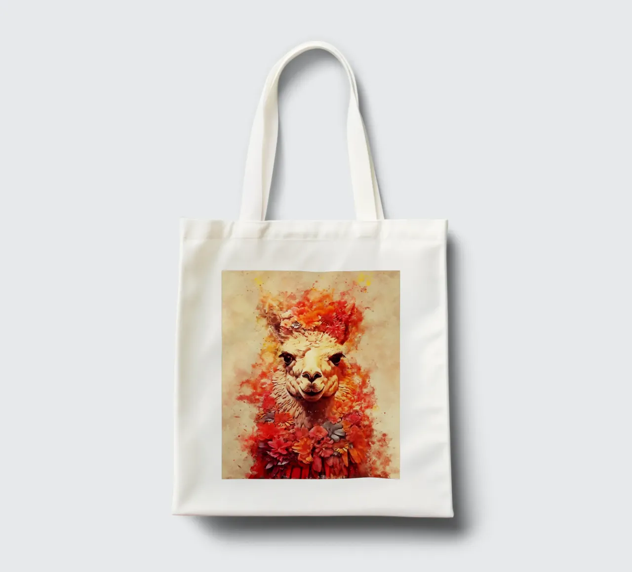lama alpaca con fiore borsa in juta da ontoseno