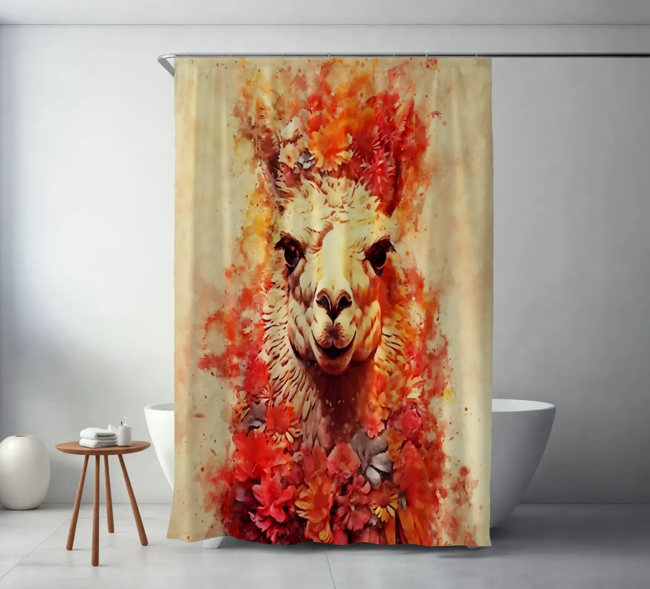 lama alpaca con fiore tenda da doccia da ontoseno
