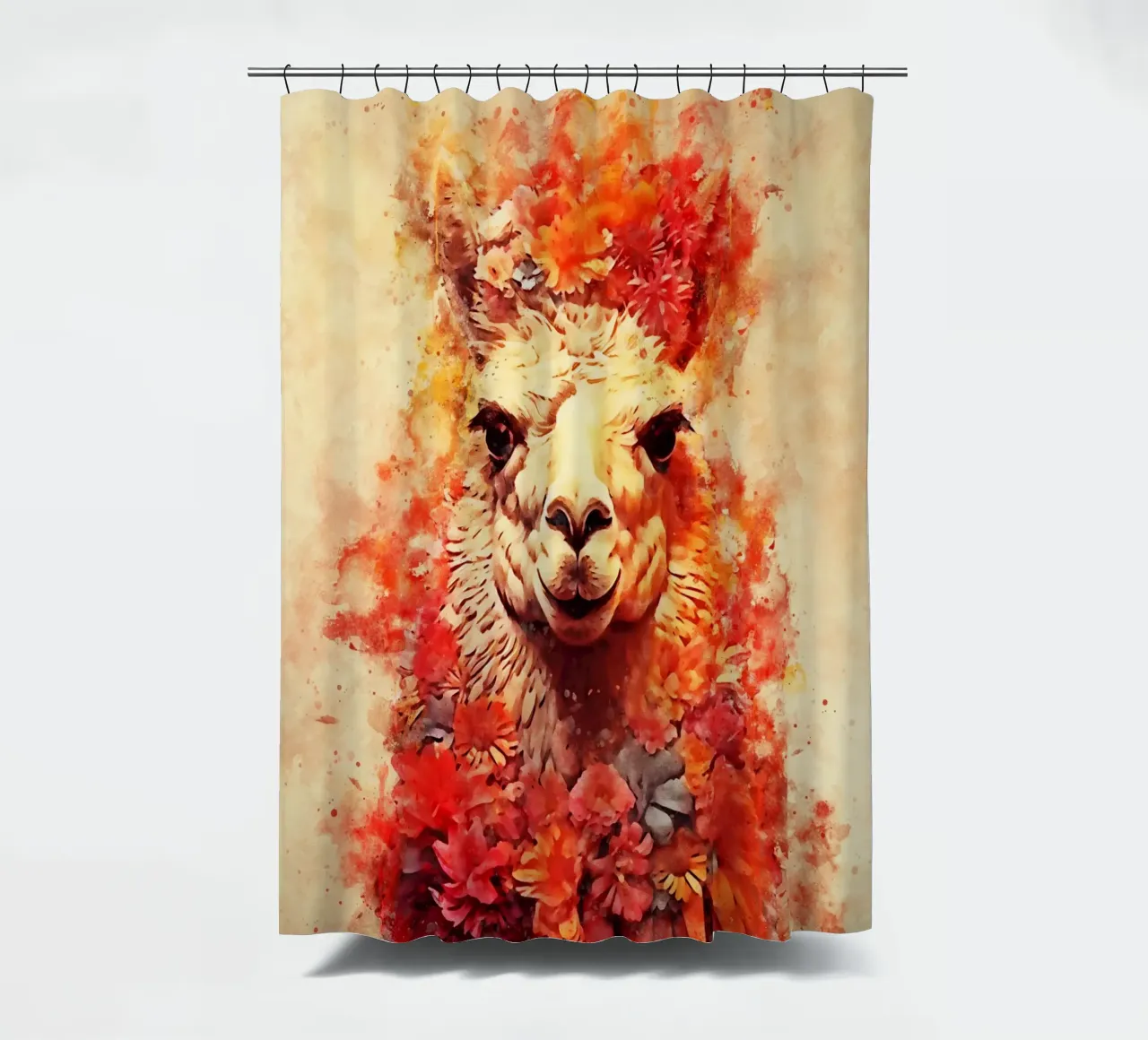 lama alpaca con fiore tenda da doccia da ontoseno