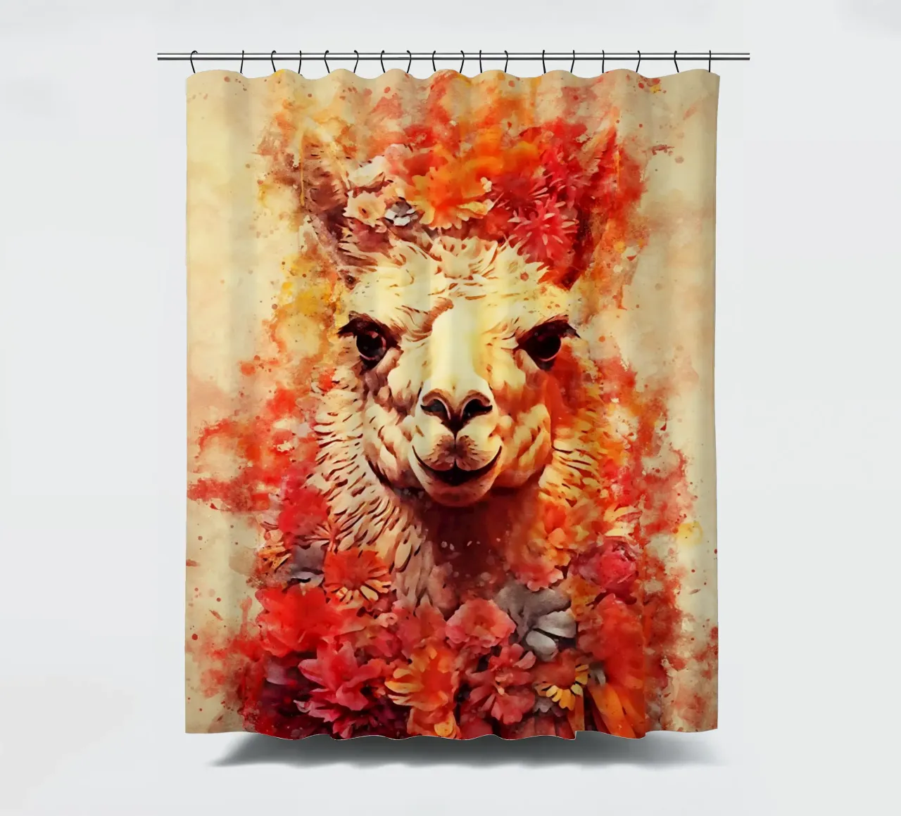 lama alpaca con fiore tenda da doccia da ontoseno
