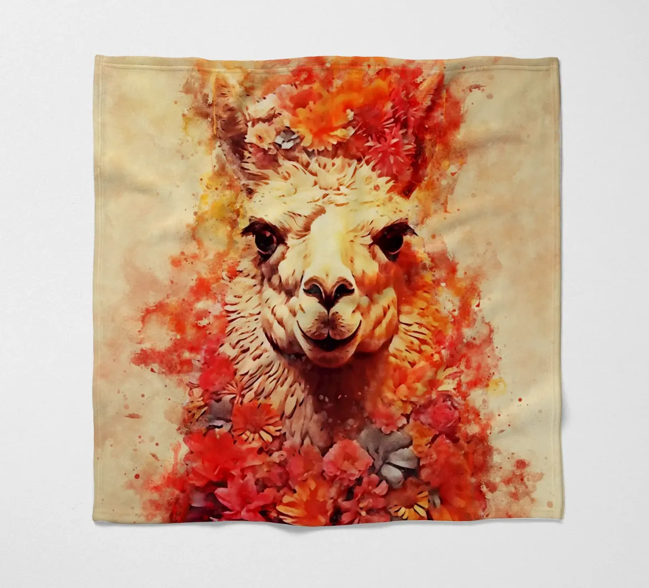 lama alpaca con fiore coperta in pile da ontoseno