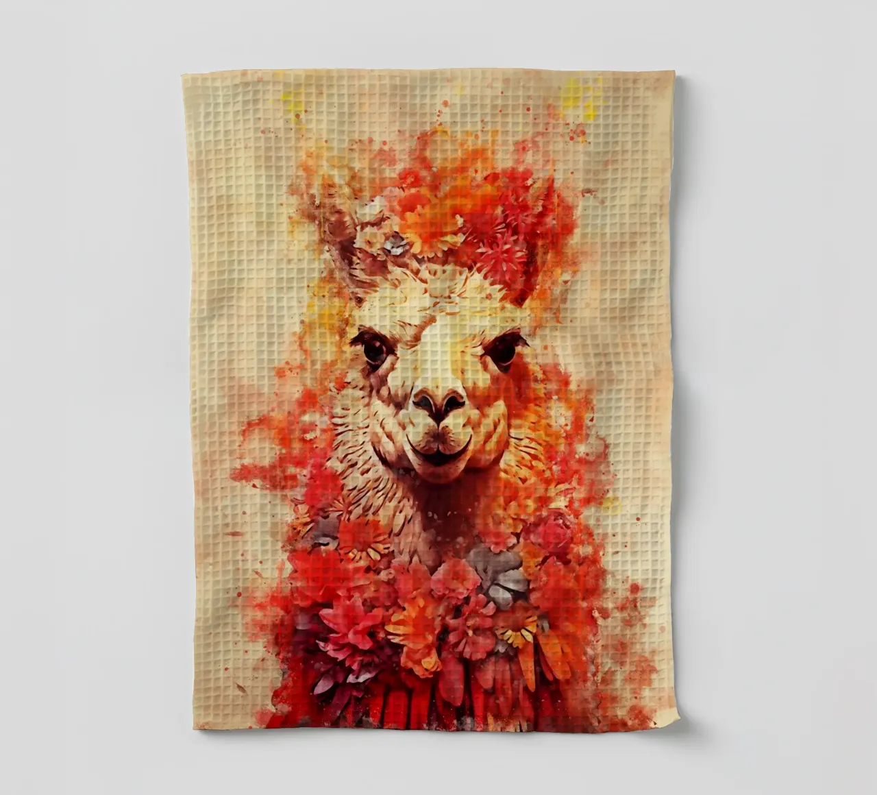 lama alpaca con fiore canovaccio da cucina da ontoseno