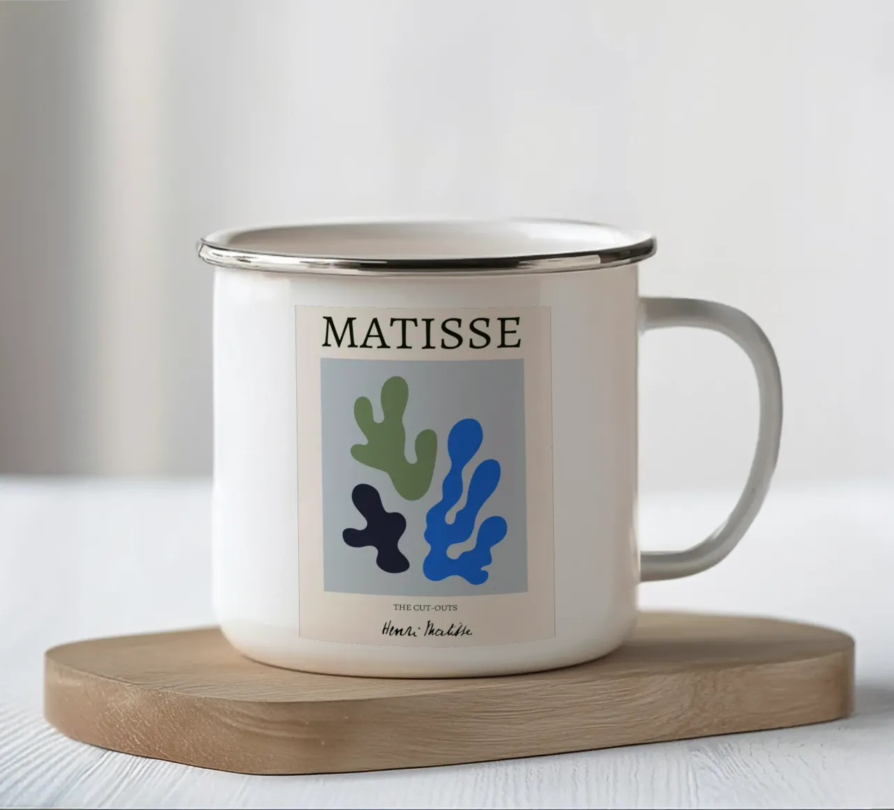 Matisse "I ritagli" Astratto organico blu e verde tazza in smalto da homdeco