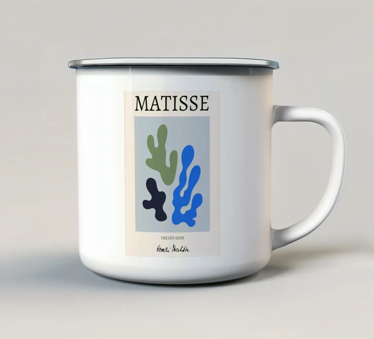 Matisse "I ritagli" Astratto organico blu e verde tazza in smalto da homdeco