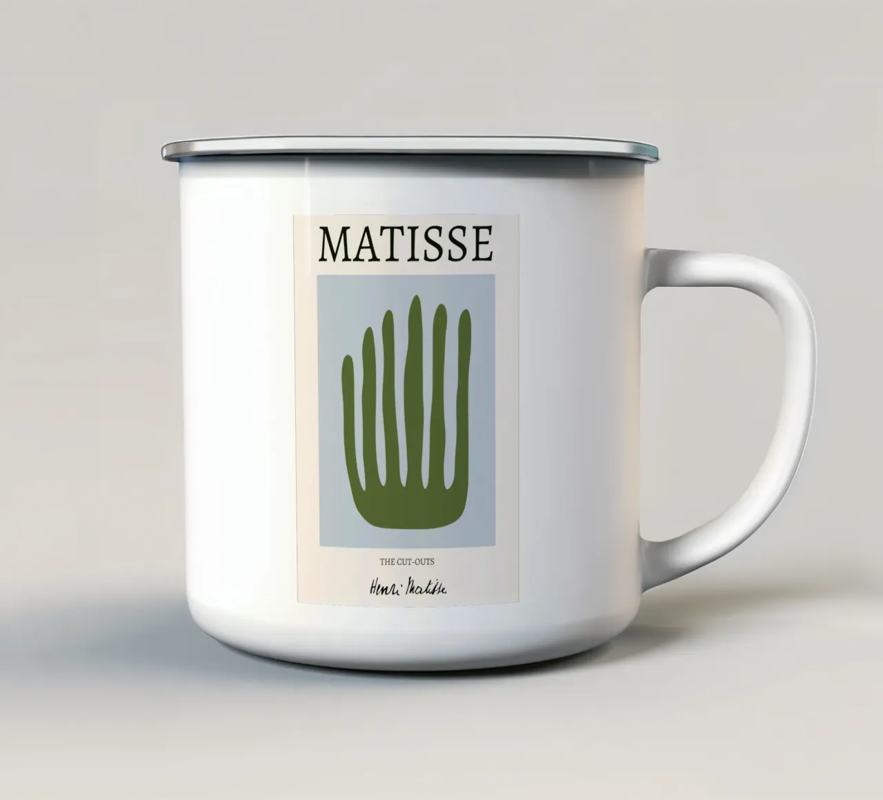 Matisse "De uitsnijdingen" Olijfgroene palm Abstract emaille mok van homdeco