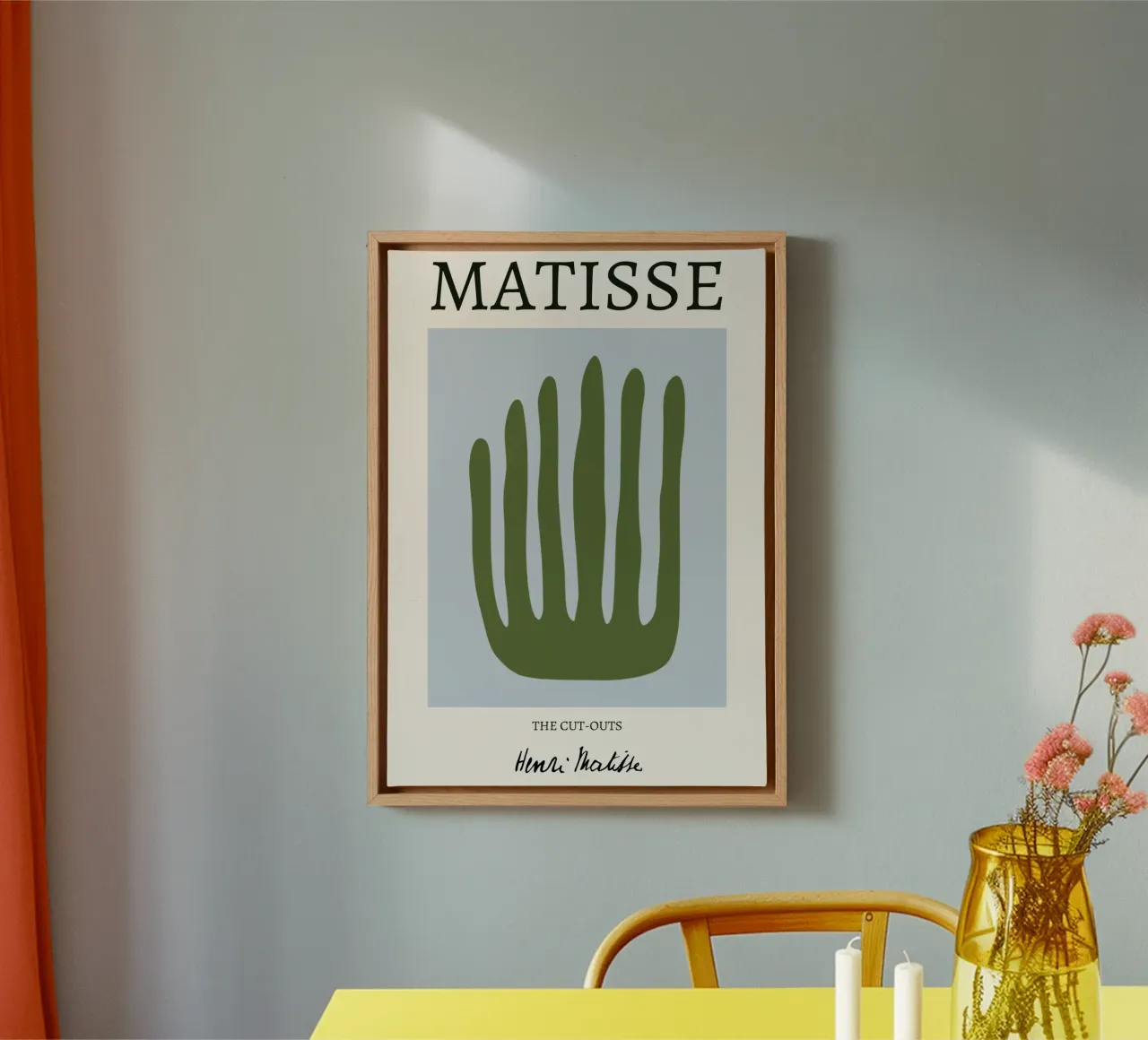 Matisse "De uitsnijdingen" Olijfgroene palm Abstract canvas met Baklijst van homdeco
