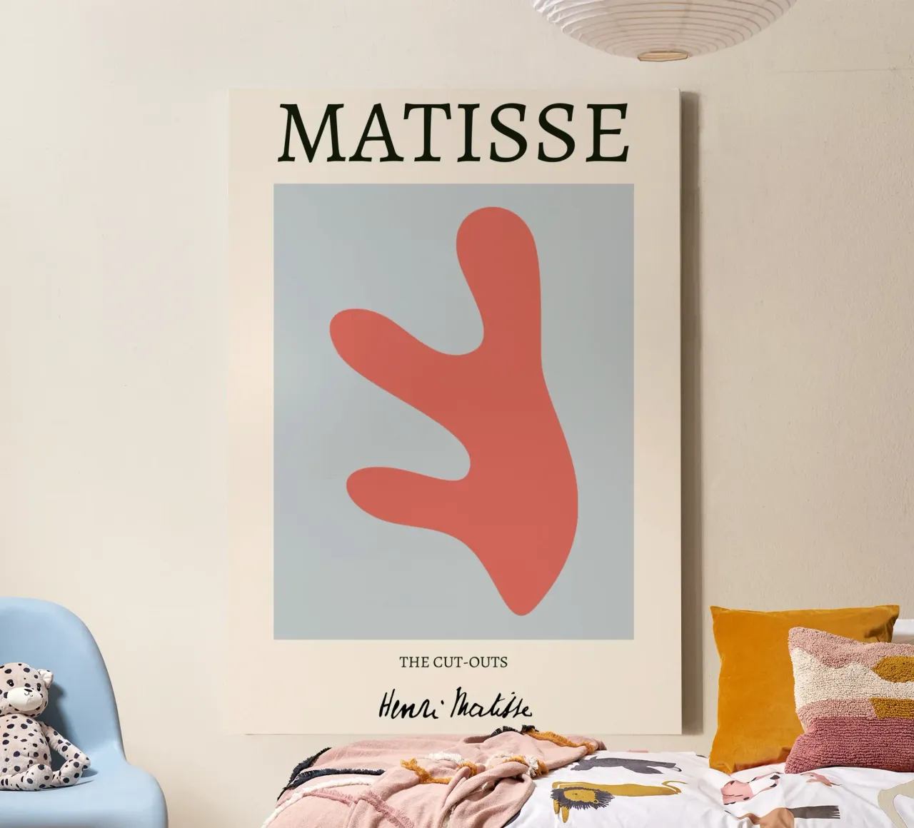 Matisse "De uitsnijdingen" Koraal Organisch Abstract canvas met Baklijst van homdeco