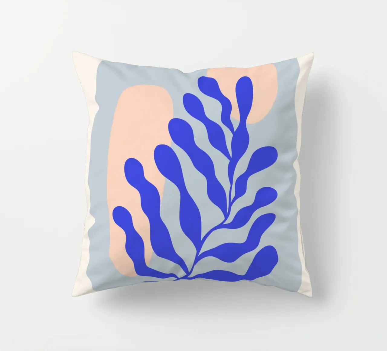 Matisse "I ritagli" Foglia blu e forme di pesca astratte cuscino da homdeco
