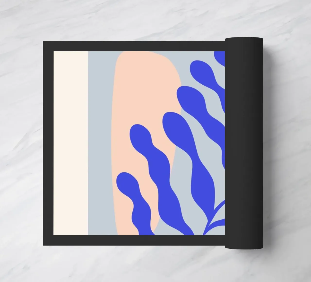 Matisse "I ritagli" Foglia blu e forme di pesca astratte zerbino da homdeco
