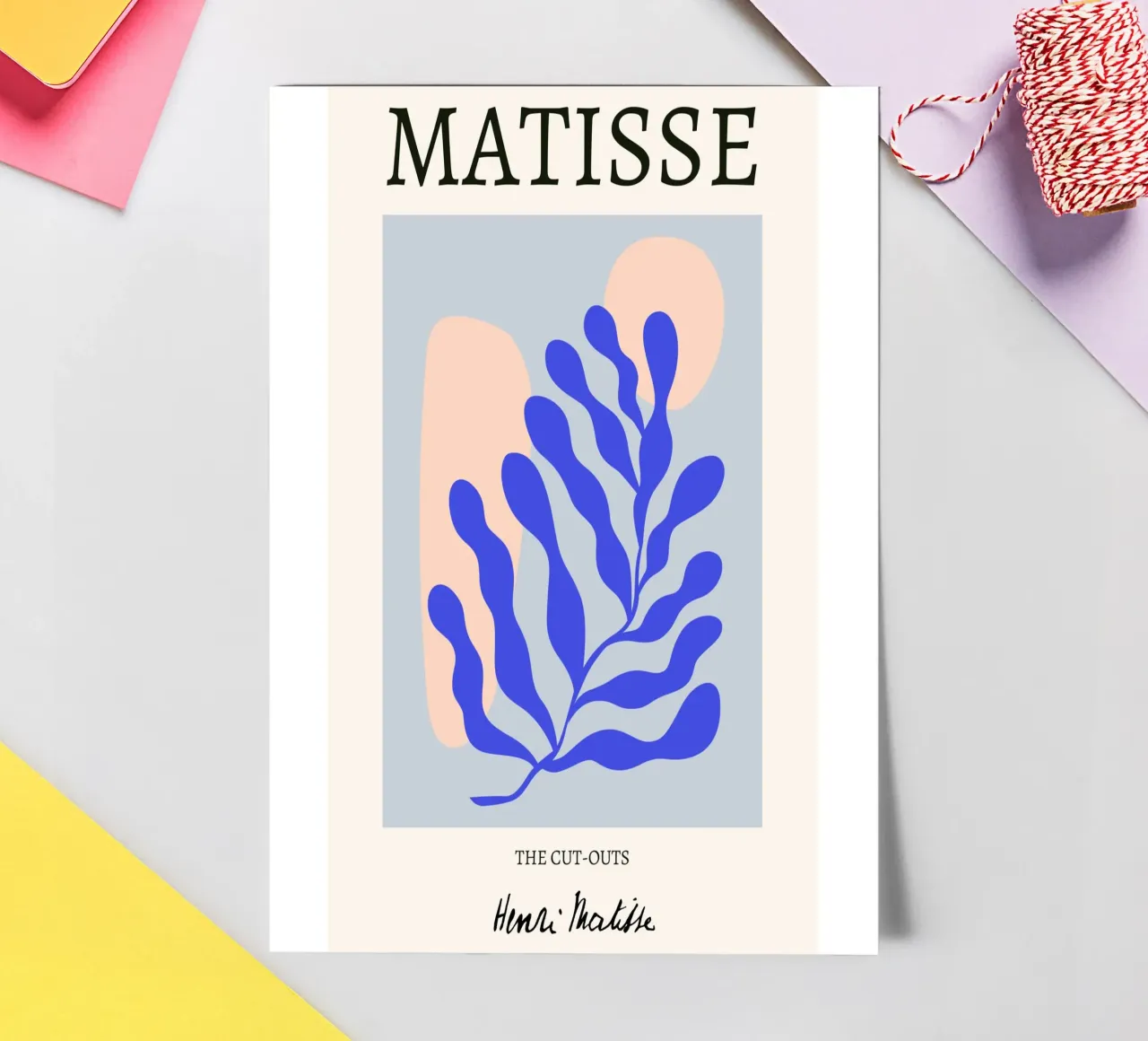 Matisse "I ritagli" Foglia blu e forme di pesca astratte foglio adesivo da homdeco