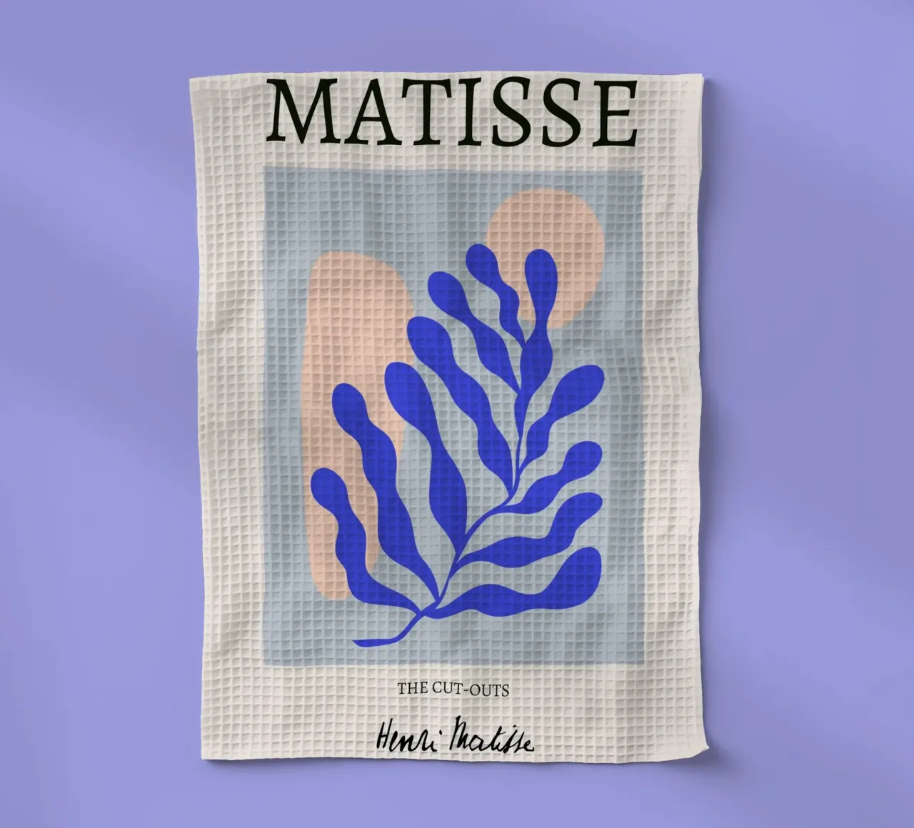 Matisse "I ritagli" Foglia blu e forme di pesca astratte canovaccio da cucina da homdeco