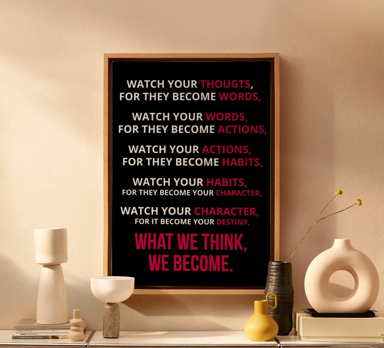 Inspirational Quote: Thoughts Become Destiny canvas met Baklijst van ramosashop