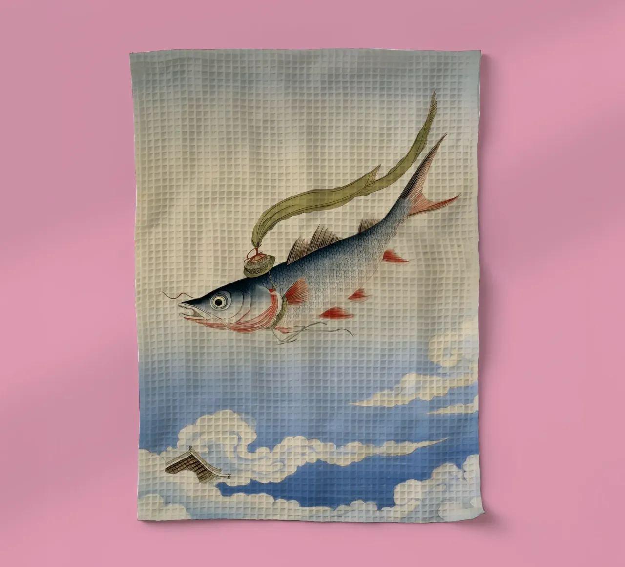 Artistic Fish: Sky & Sea Sardine Asian Seaside Escape Art tea towel by Kaji