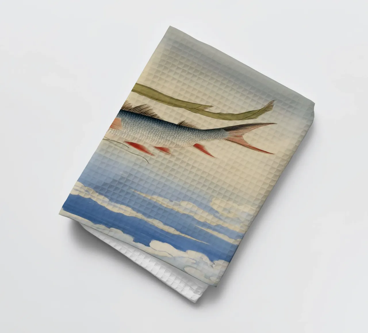 Artistic Fish: Sky & Sea Sardine Asian Seaside Escape Art tea towel by Kaji