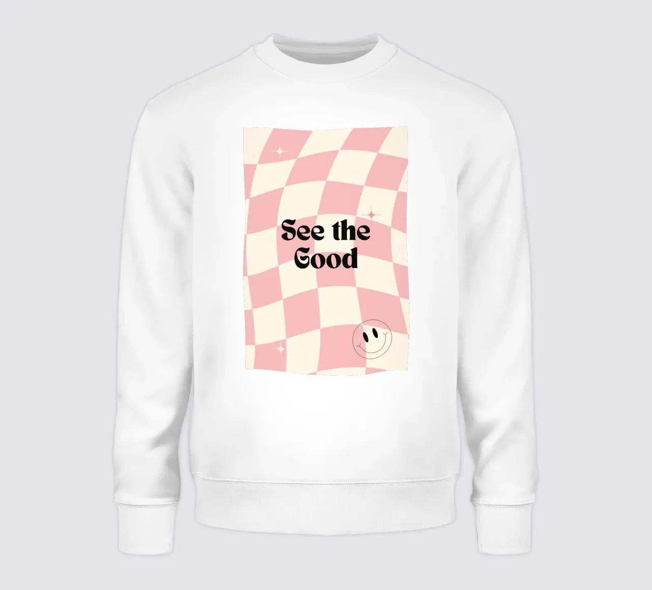 Poster retrò "See the Good" a scacchi rosa ondulati felpa da homdeco