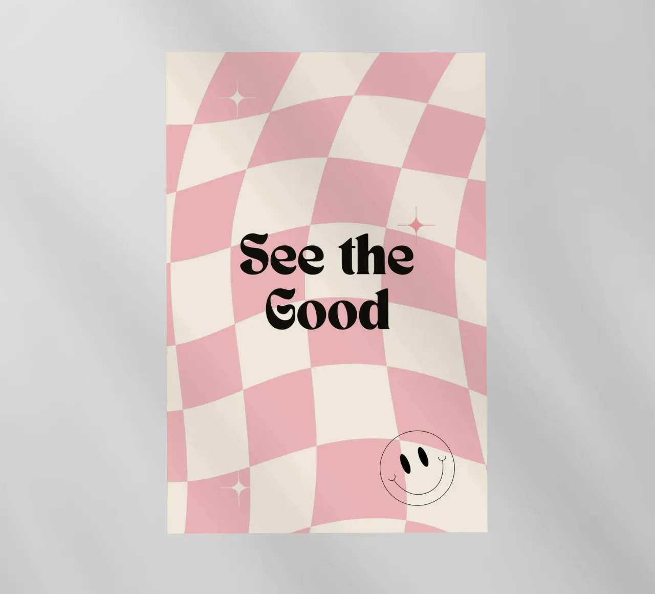 Poster retrò "See the Good" a scacchi rosa ondulati pellicola backlit da homdeco