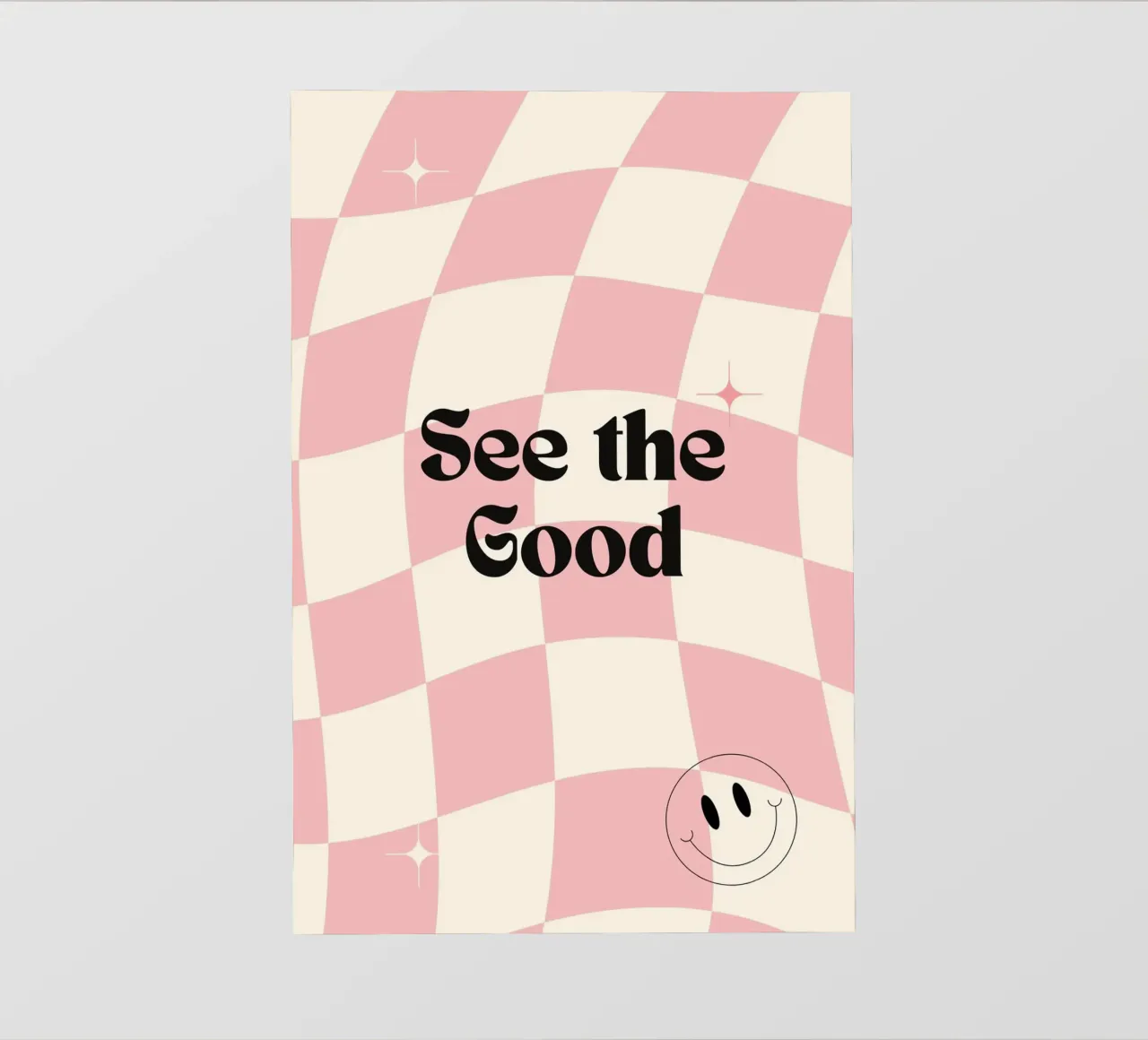 Poster retrò "See the Good" a scacchi rosa ondulati telo in pvc da homdeco