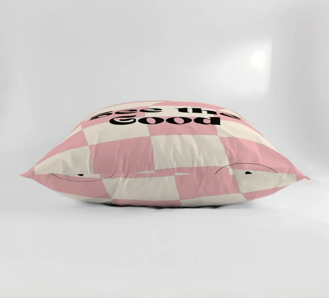 Poster retrò "See the Good" a scacchi rosa ondulati cuscino da homdeco