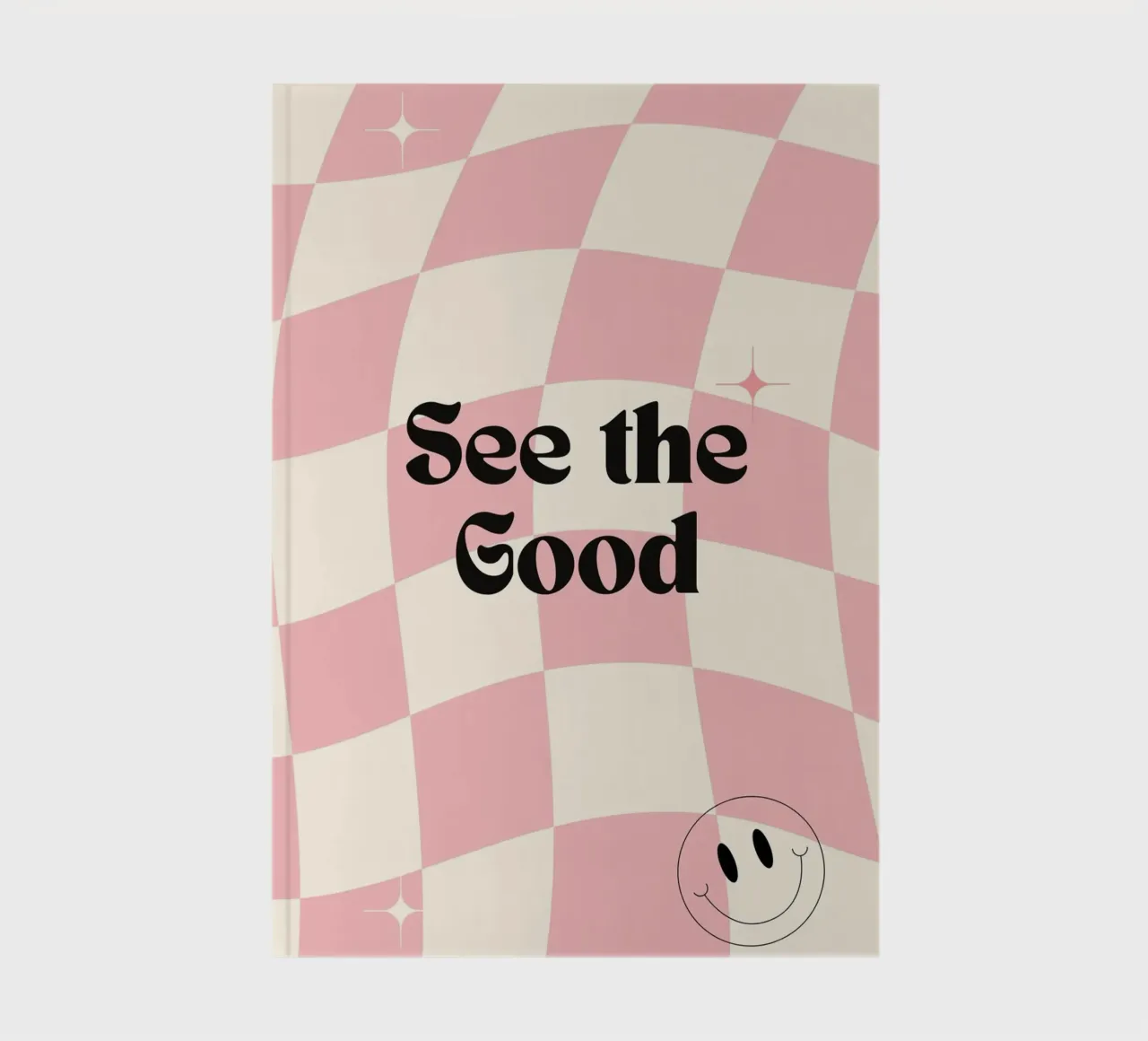 Poster retrò "See the Good" a scacchi rosa ondulati diario da homdeco