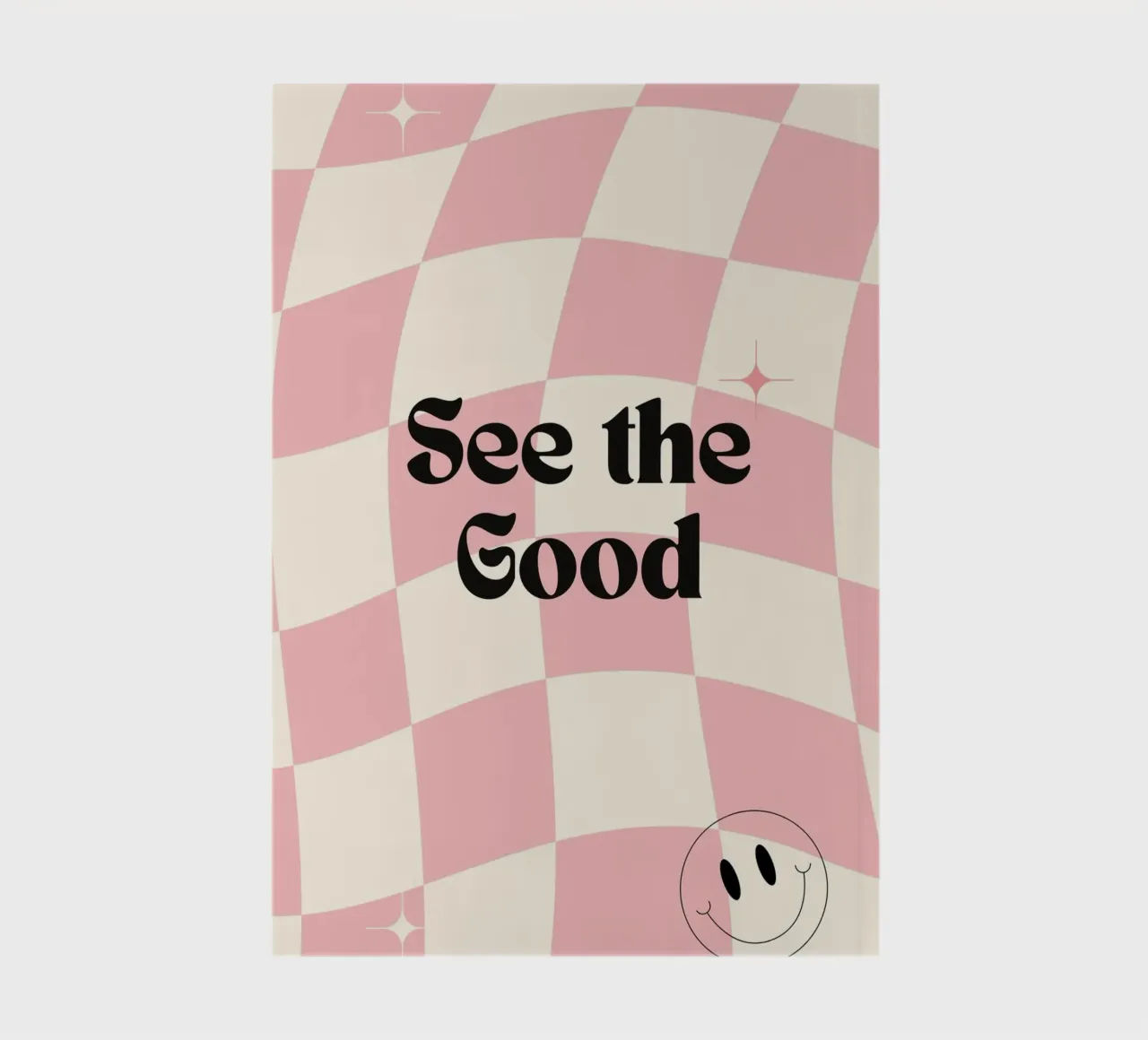 Poster retrò "See the Good" a scacchi rosa ondulati diario da homdeco