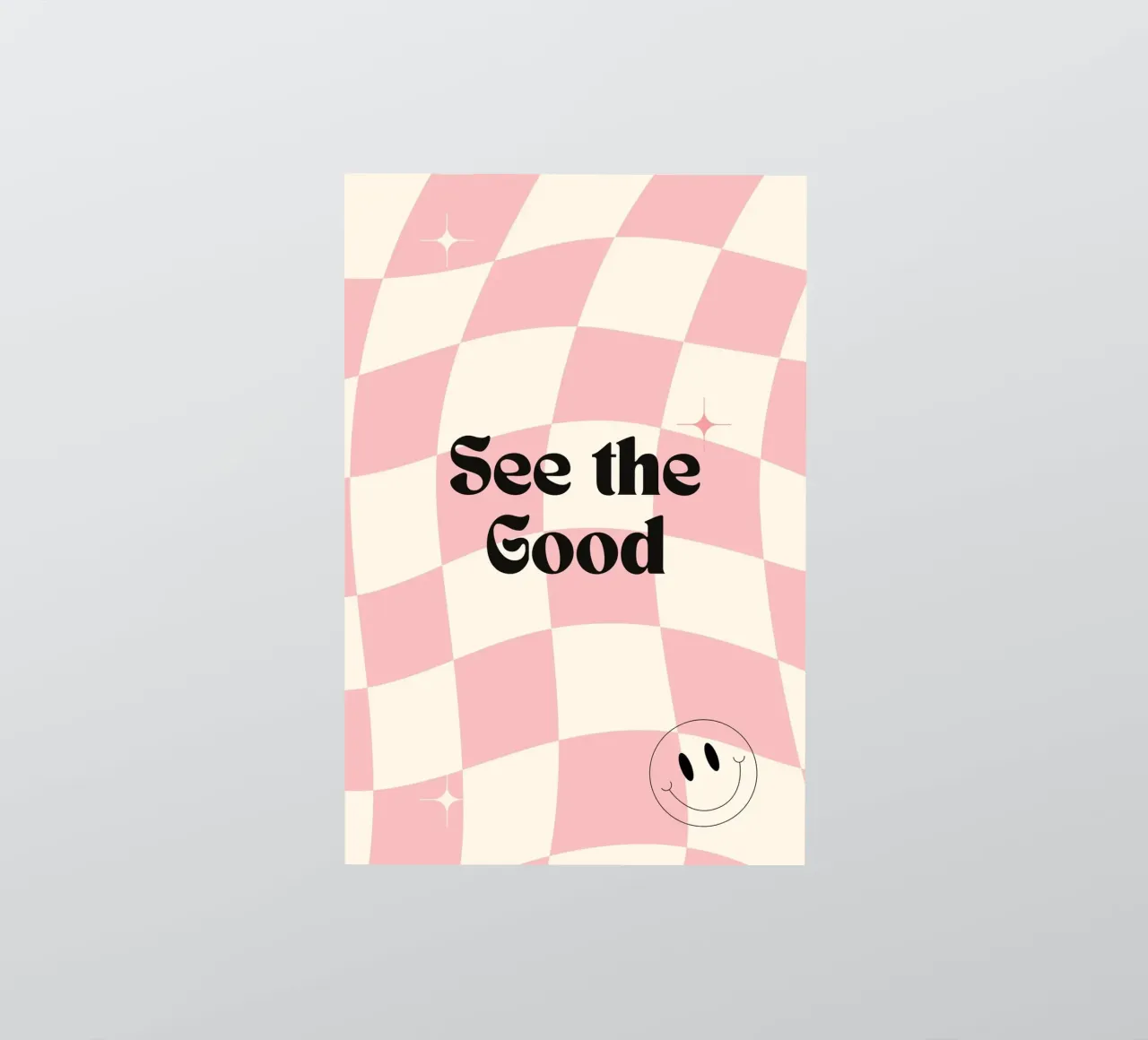 Poster retrò "See the Good" a scacchi rosa ondulati adesivo da homdeco