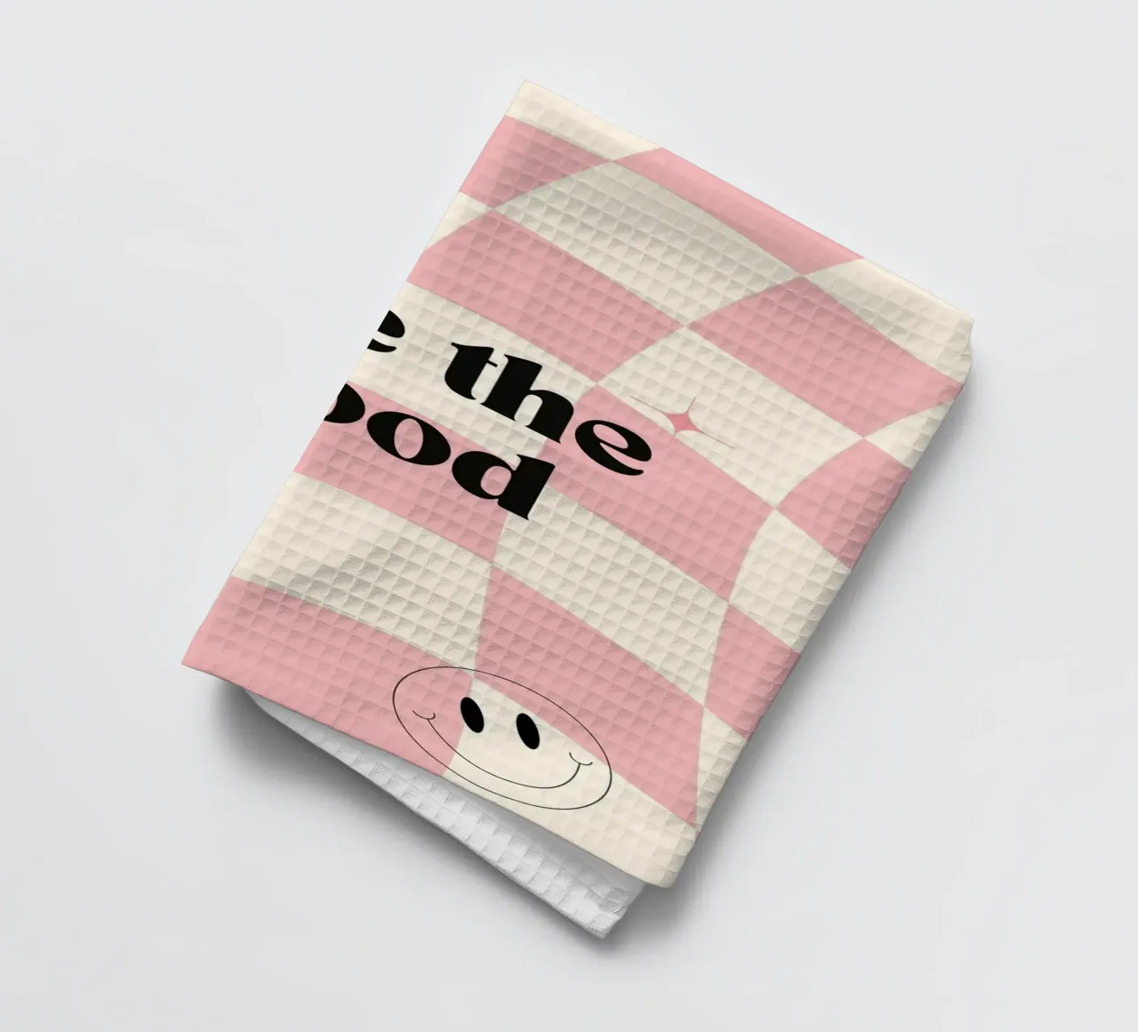 Poster retrò "See the Good" a scacchi rosa ondulati canovaccio da cucina da homdeco