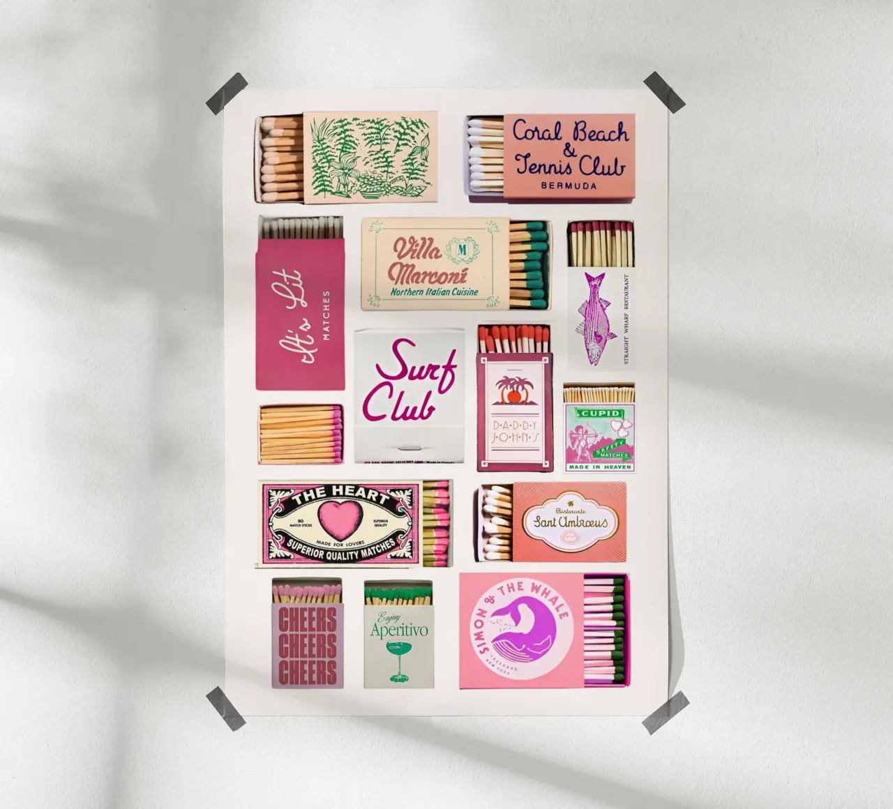 Vintage luciferdoosjes Eclectische kunstdruk poster met houten frame van homdeco