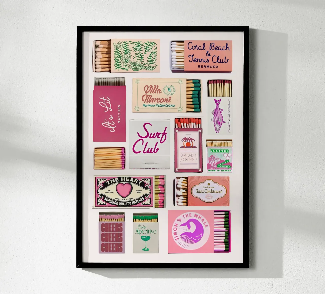 Vintage luciferdoosjes Eclectische kunstdruk poster met houten frame van homdeco