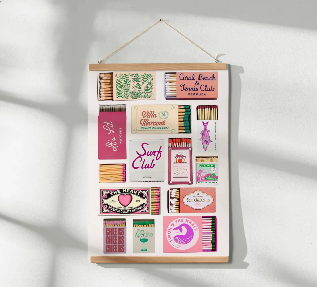 Vintage luciferdoosjes Eclectische kunstdruk poster met houten frame van homdeco
