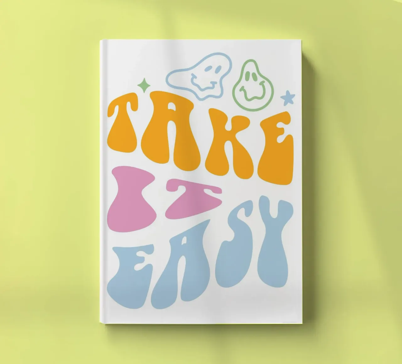 "Take It Easy" Groovy Abstract Chill Art Print notebook by homdeco