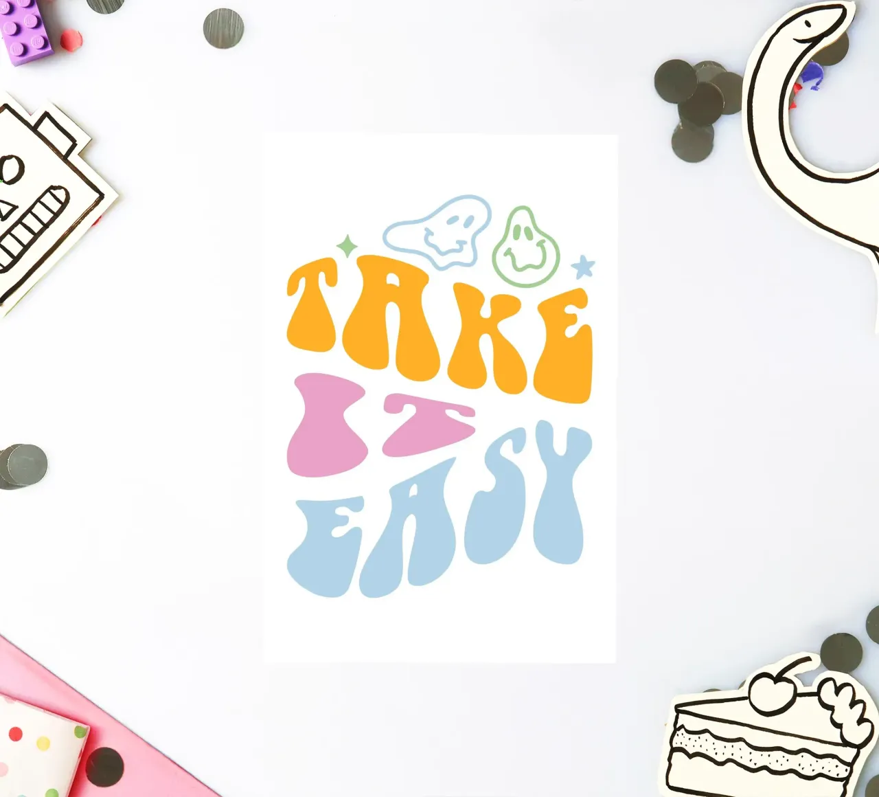 Impression d'art abstrait groovy "Take It Easy" pour se détendre autocollant de homdeco