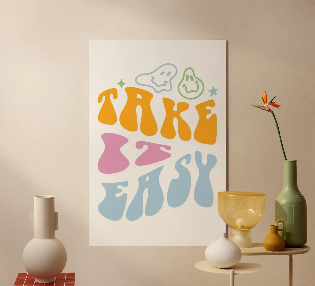 "Take It Easy" Groovy abstracte chill kunstdruk acryl van homdeco