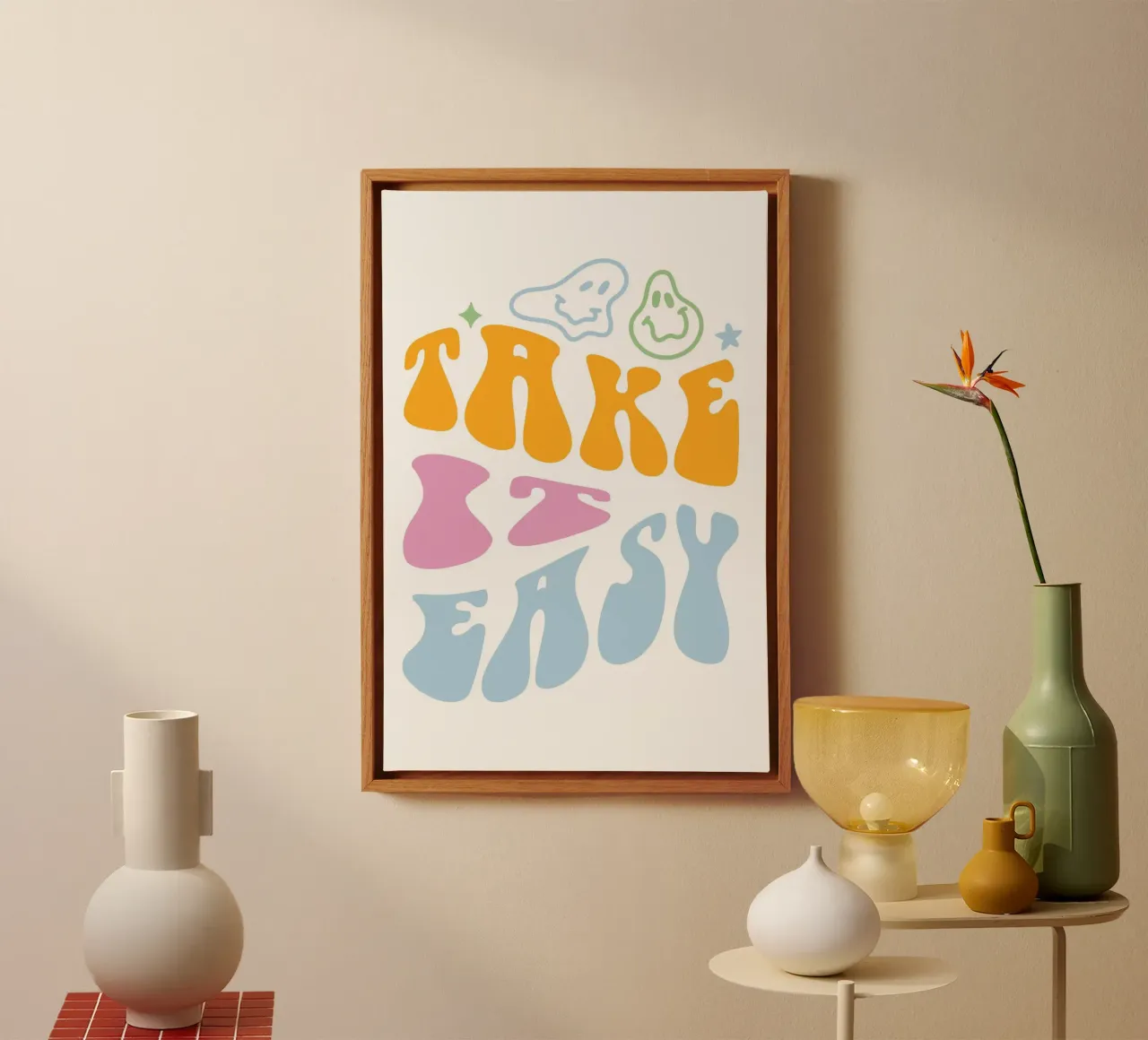 "Take It Easy" Groovy abstracte chill kunstdruk canvas van homdeco