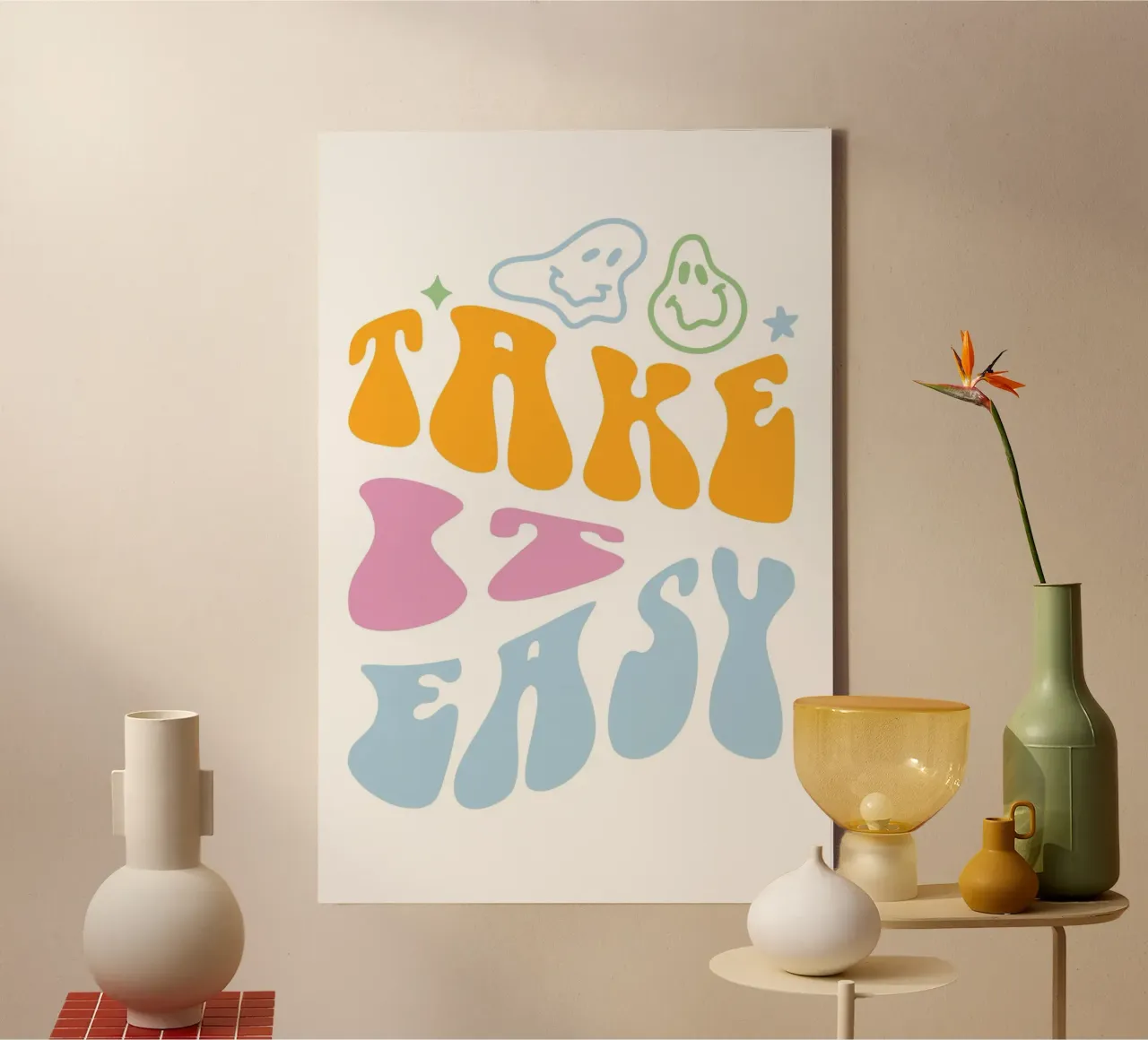 "Take It Easy" Groovy abstracte chill kunstdruk canvas van homdeco