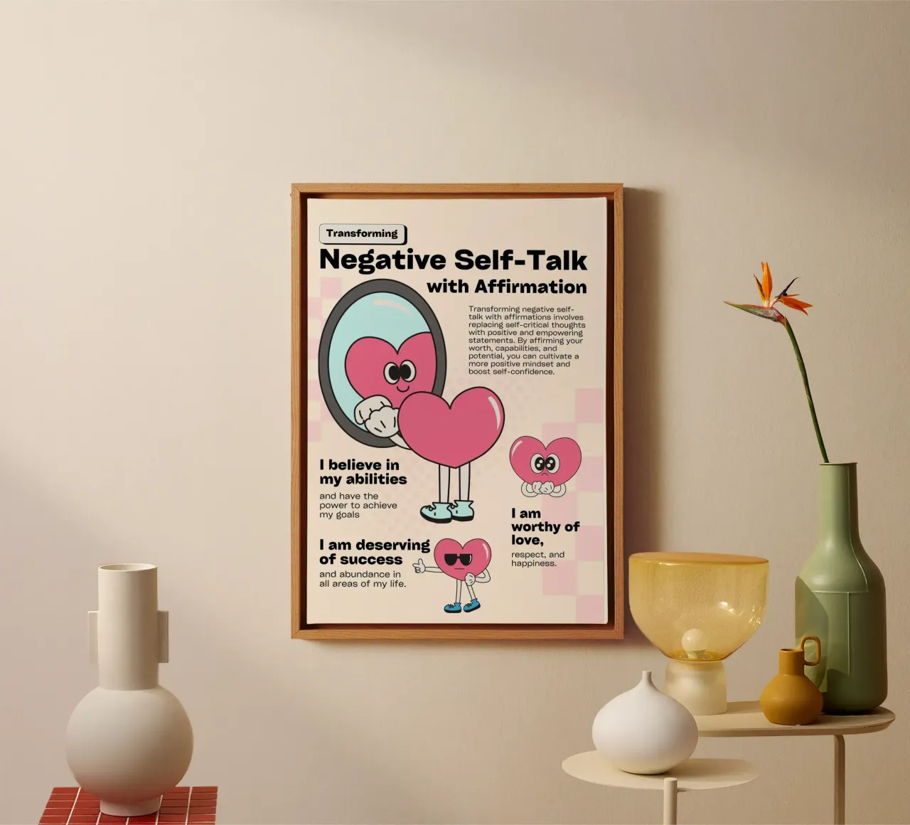 Transforming Negative Self-Talk Affirmation Art canvas by homdeco