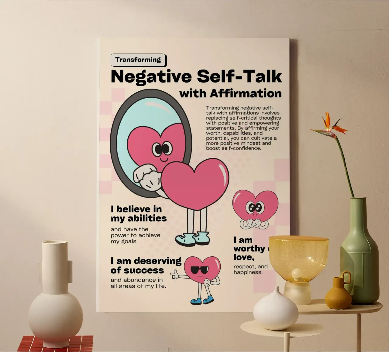 Transforming Negative Self-Talk Affirmation Art canvas by homdeco