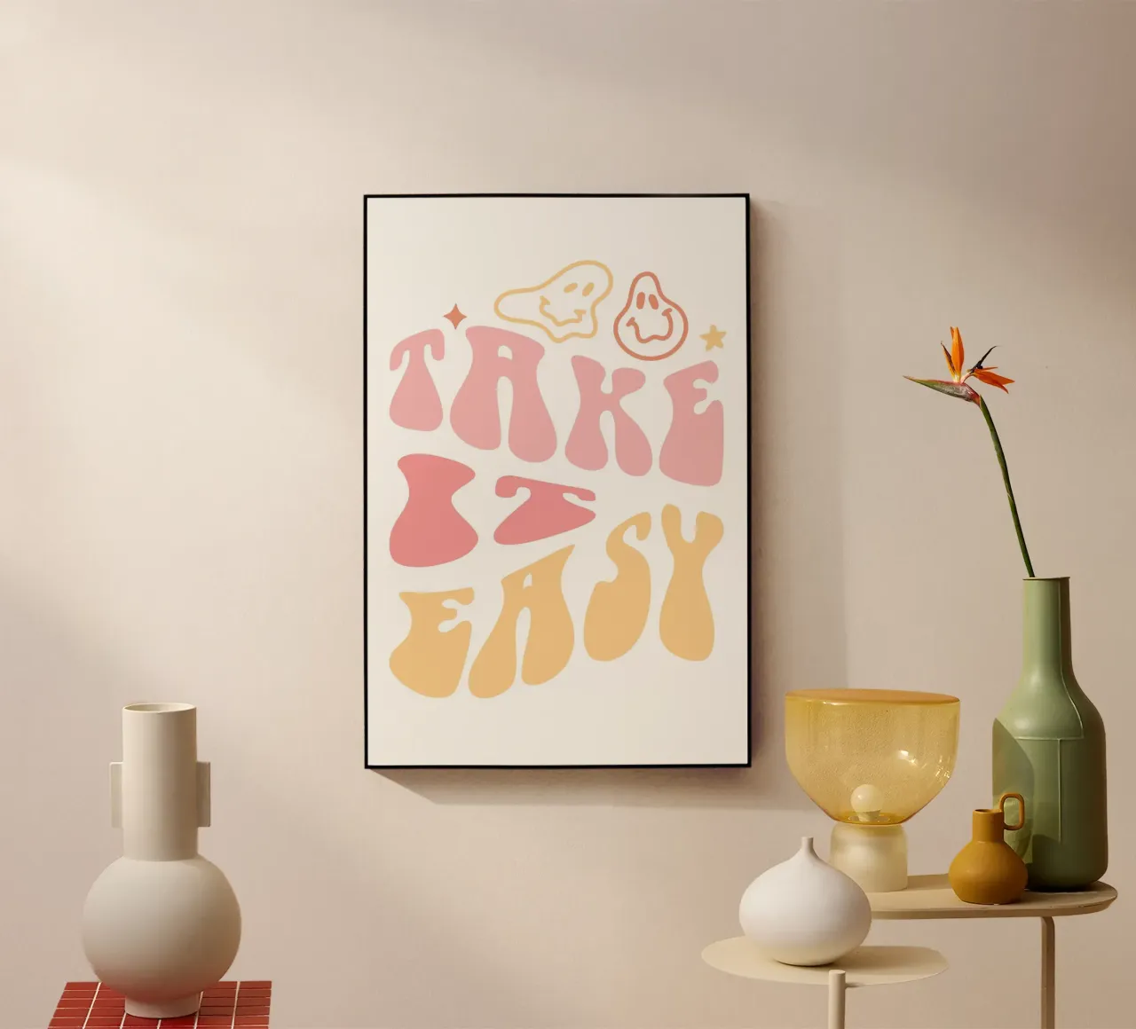 "Take It Easy" Pastel Groovy Chill Art Print metacrilato de homdeco
