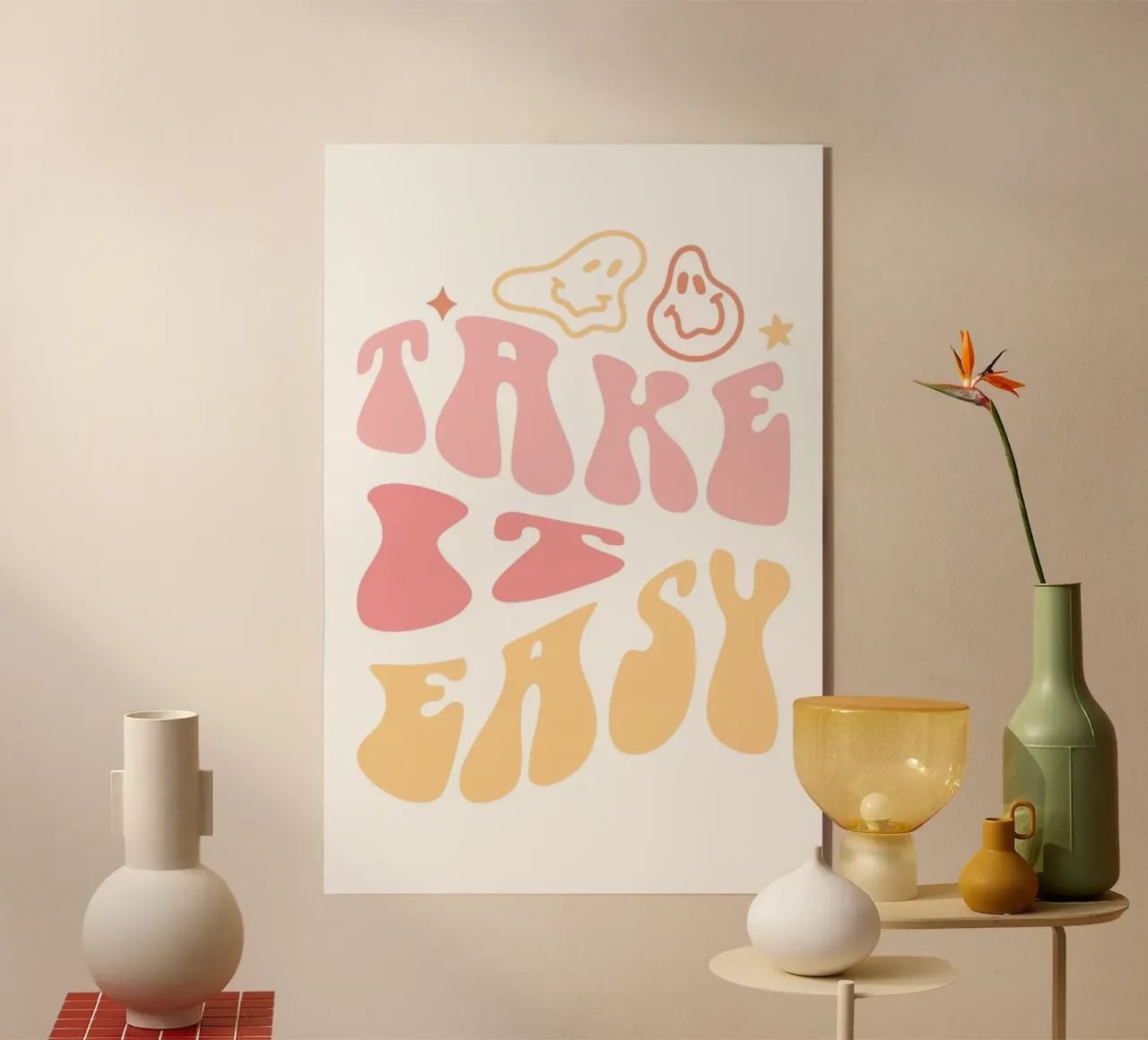 "Take It Easy" Pastel Groovy Chill Art Print metacrilato de homdeco