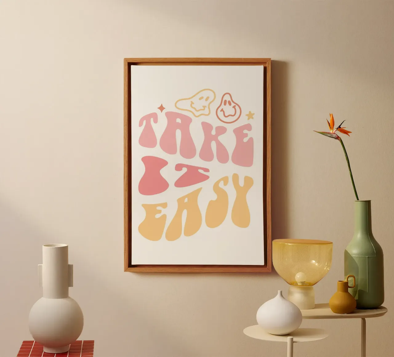 "Take It Easy" Pastell Groovy Chill Kunstdruck Leinwand von homdeco
