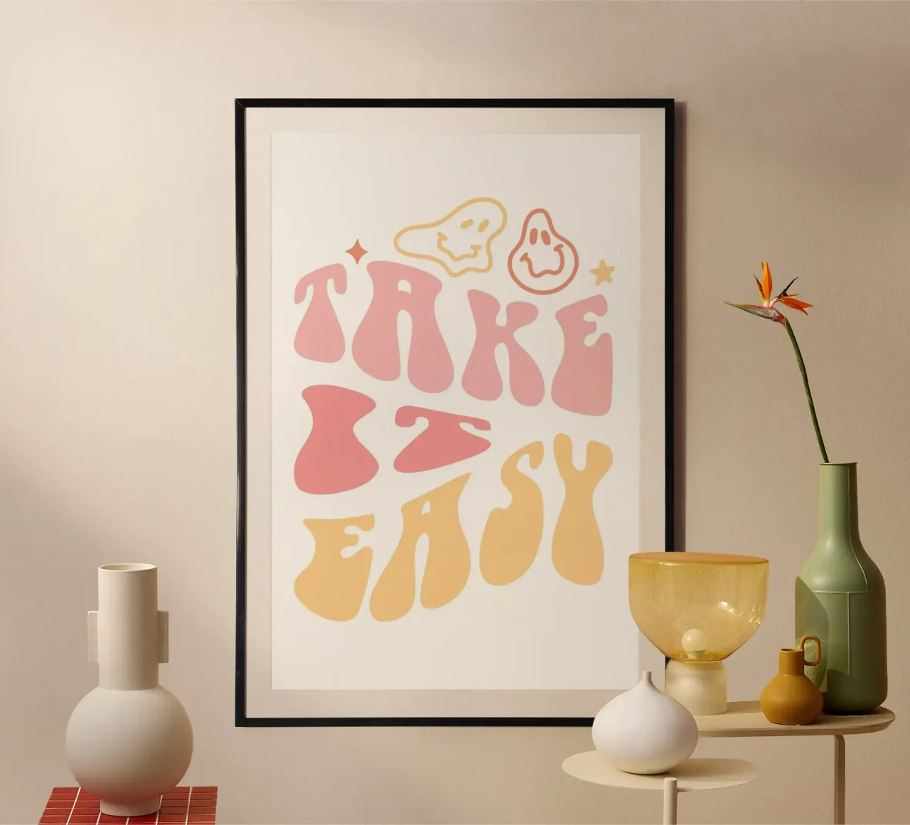 "Take It Easy" Pastell Groovy Chill Kunstdruck Hahnemühle von homdeco