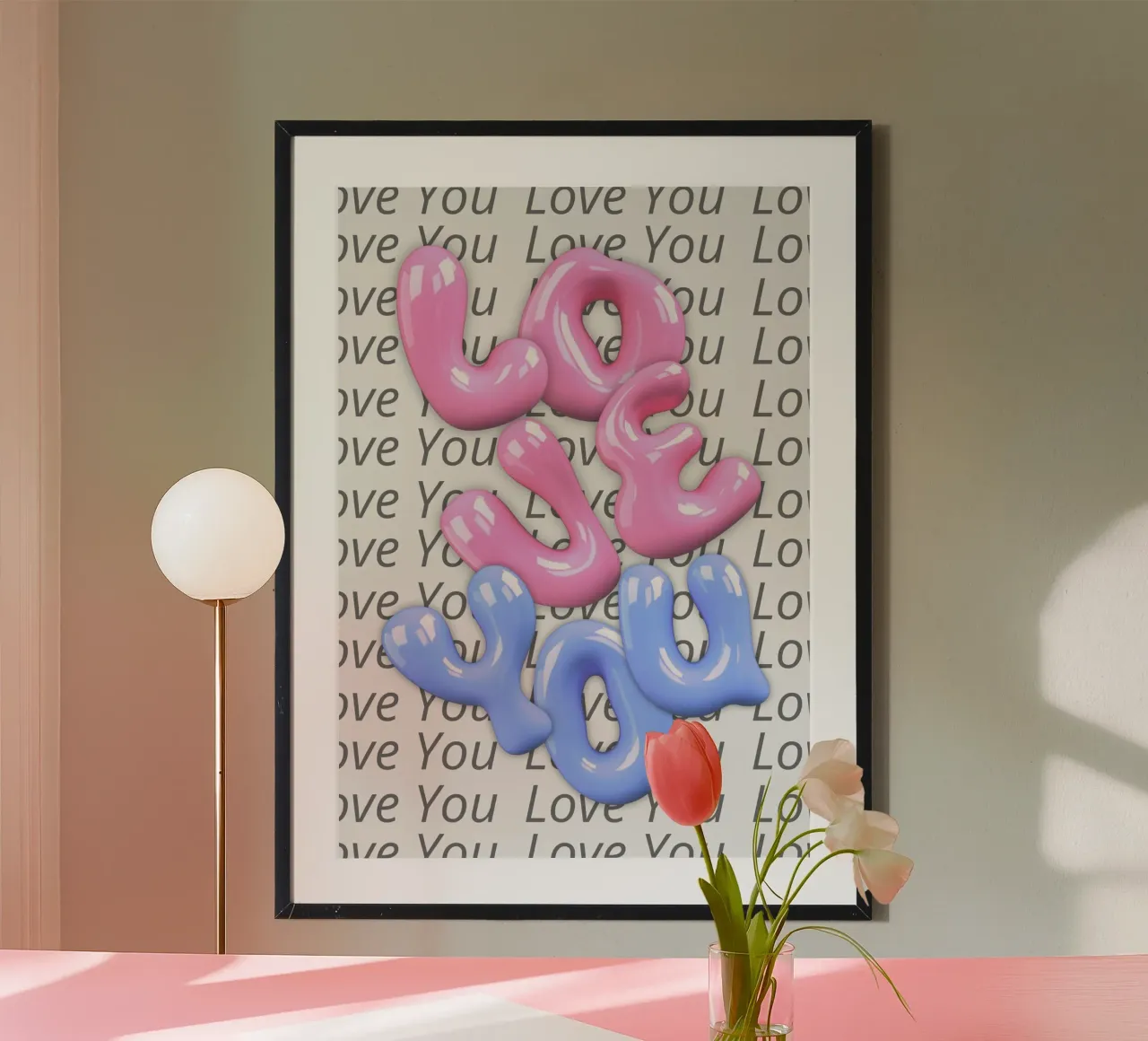 3D-Blase "Liebe dich" Pop-Art-Druck Poster von homdeco