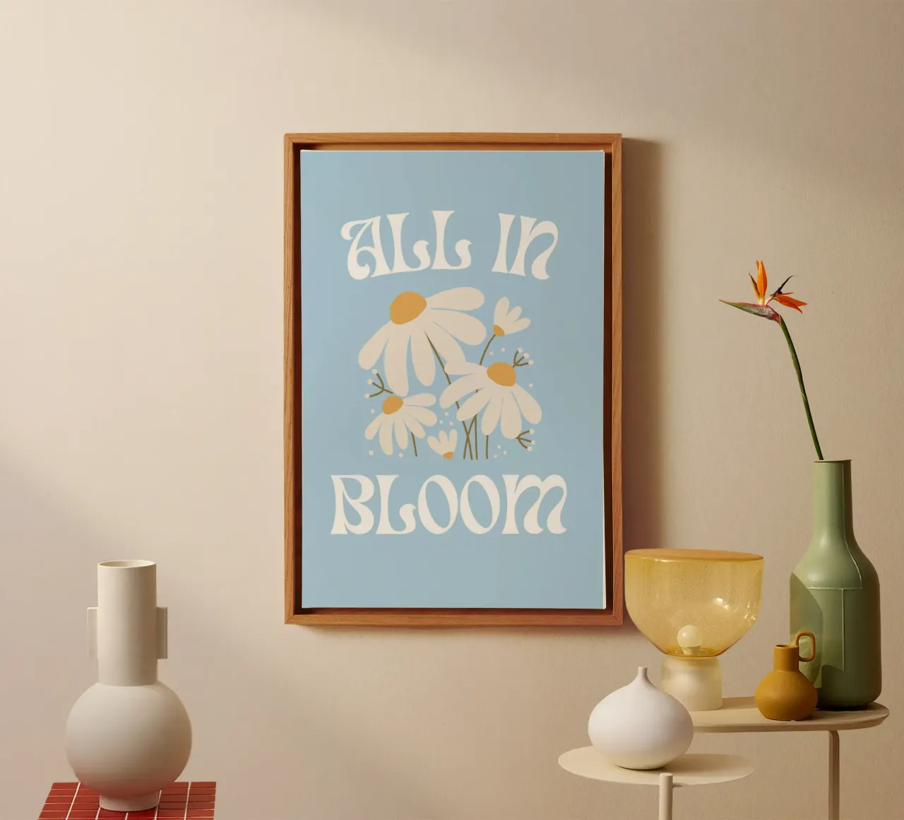 "All In Bloom" Daisy Bloemen Groovy Print canvas met Baklijst van homdeco