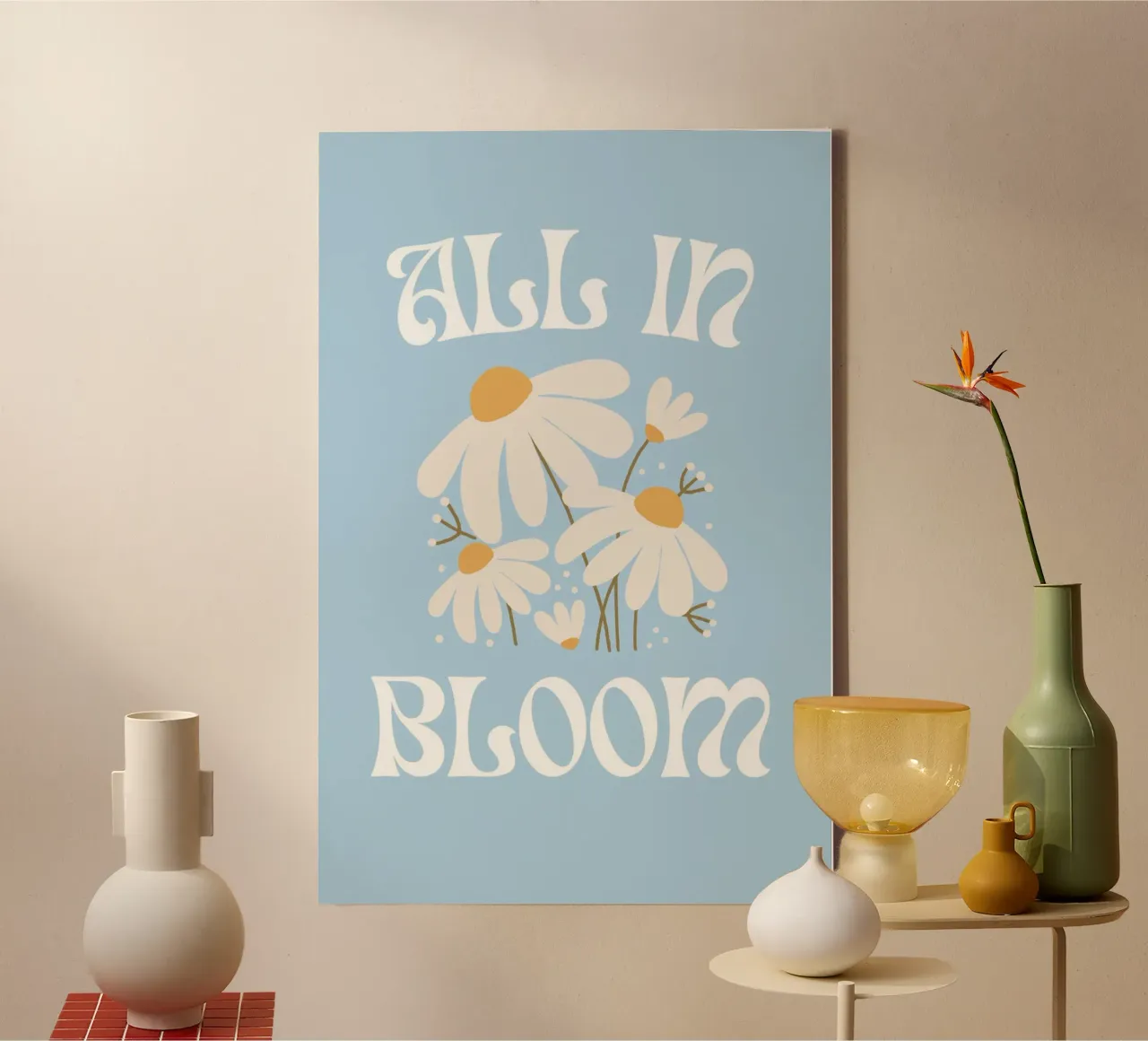 "All In Bloom" Daisy Bloemen Groovy Print canvas met Baklijst van homdeco