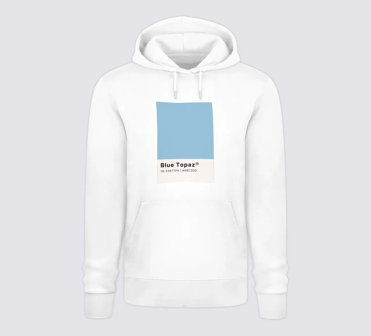 Blauwe Topaas Pantone Kleurencode Minimalistische Print hoodie van homdeco