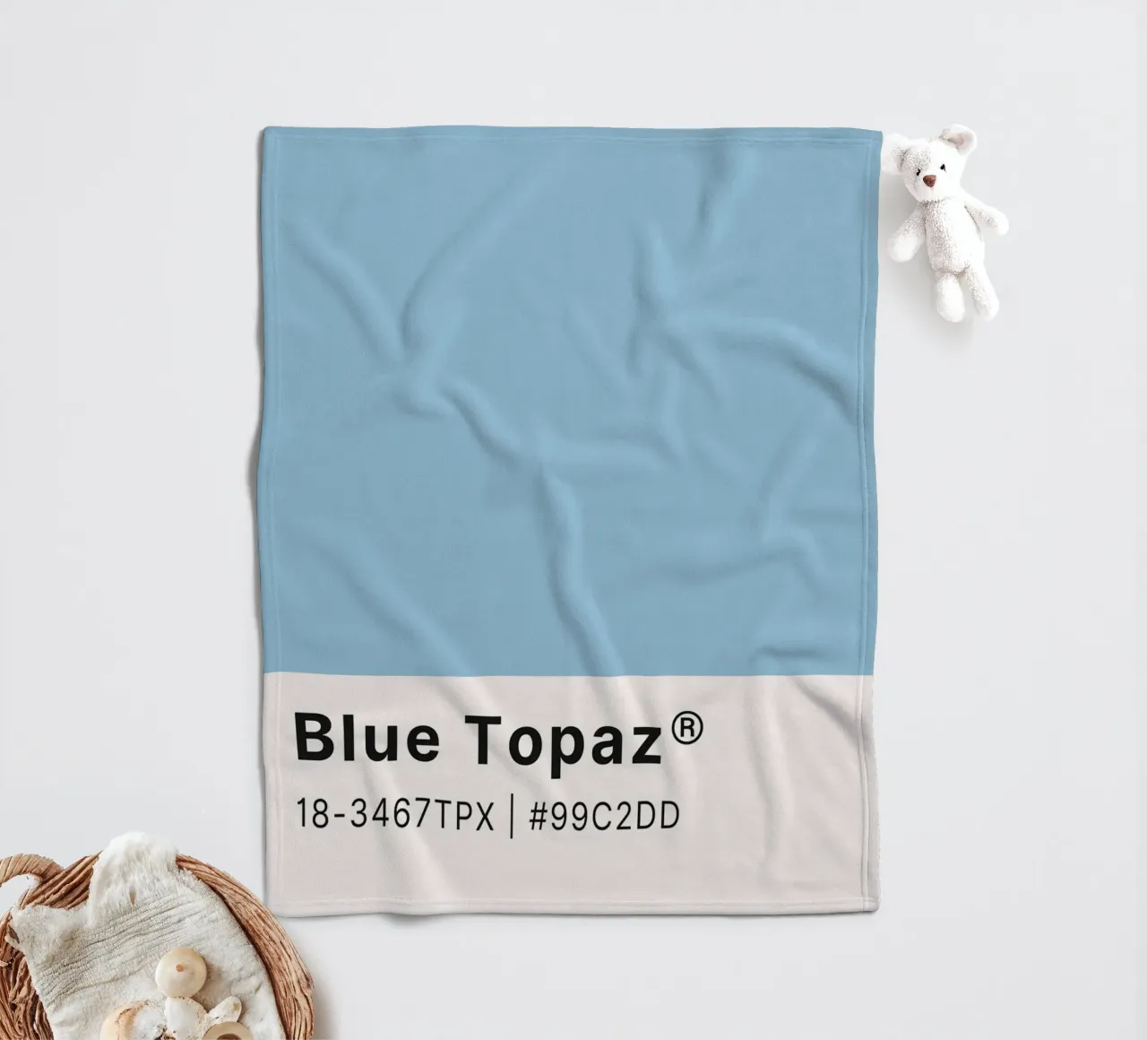 Blue Topaz Pantone Color Code Minimalist Print fleece blanket by homdeco