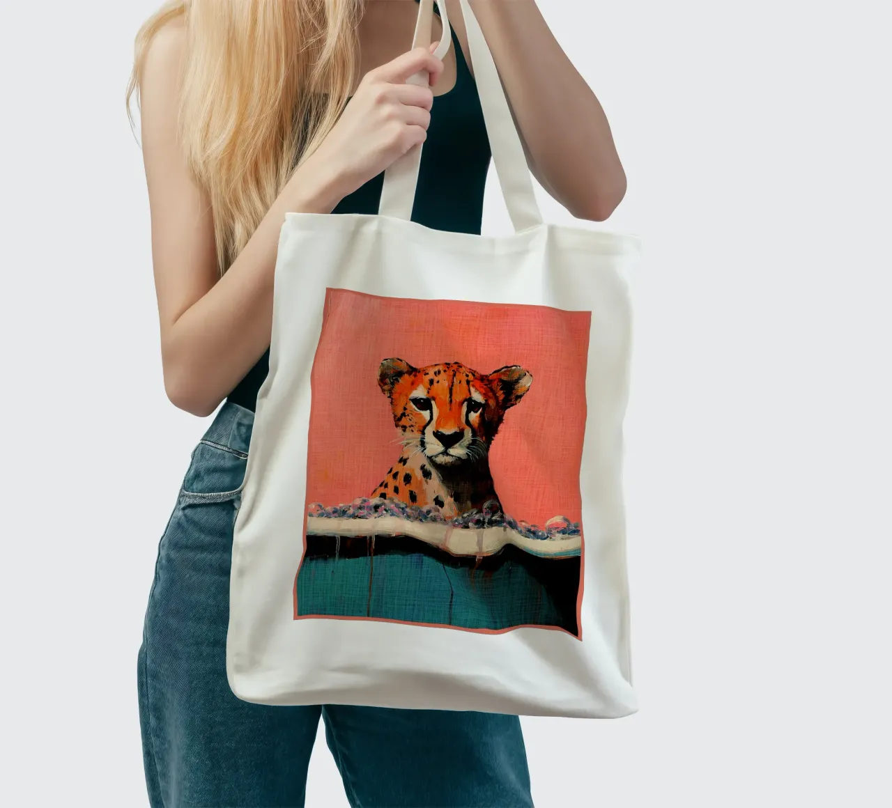 Ghepardo in un bagno di schiuma borsa in juta da Shawna Studio