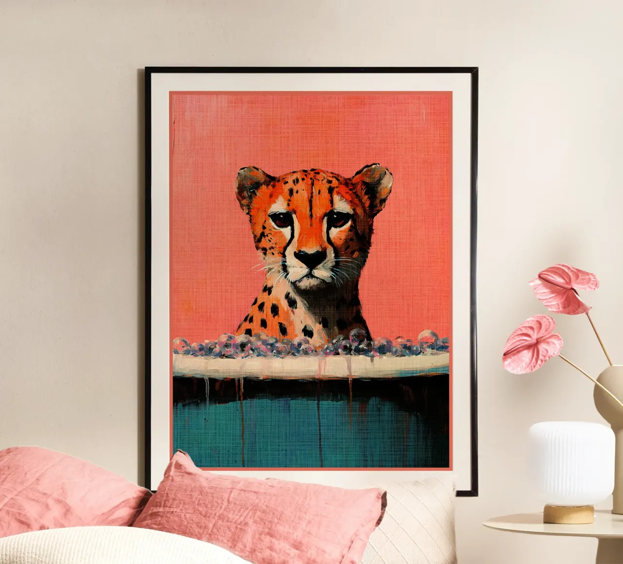 Ghepardo in un bagno di schiuma poster da Shawna Studio
