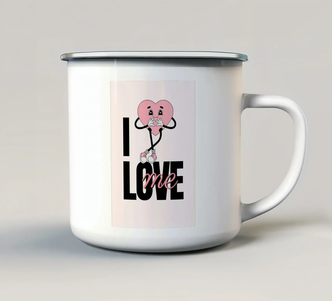 Stampa a fumetti del cuore "Mi amo" tazza in smalto da homdeco