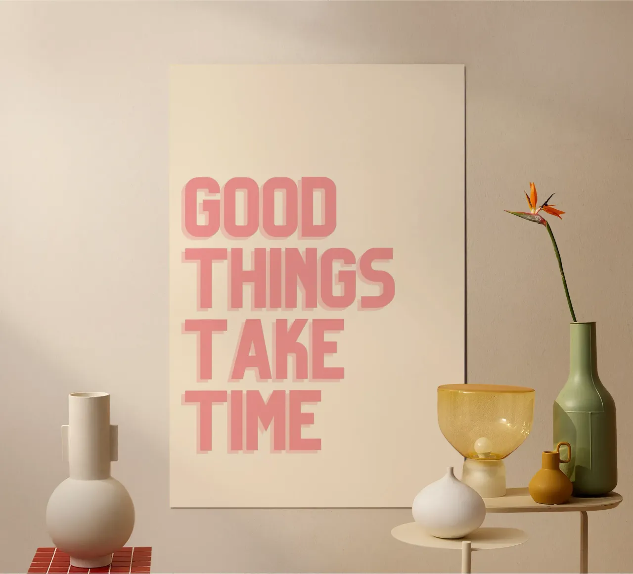 "Gut Ding will Weile haben" Minimalistisches Rosa Zitat Poster mit Aluminium Rahmen von homdeco