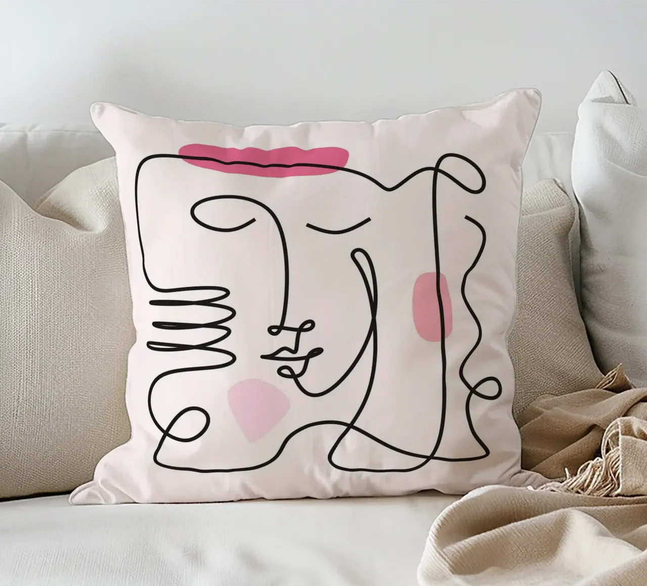 Abstract Face Continuous Line Art Print decorative cushion by homdeco